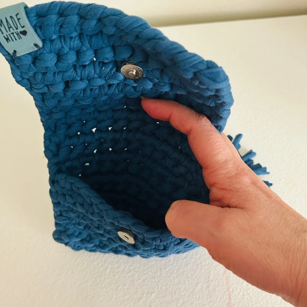 Handcrafted Navy Crocheted Clutch with Tassel Accent